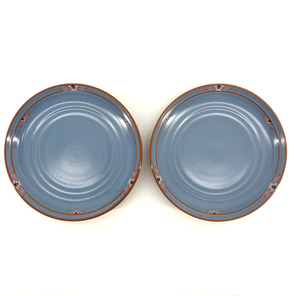 Noritake Japan Blue Adobe 8678 Vintage Stoneware-2 Dessert Plates 8.25"-80s 90s